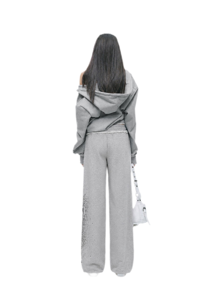 Graphic Cropped Hoodie Pants Set