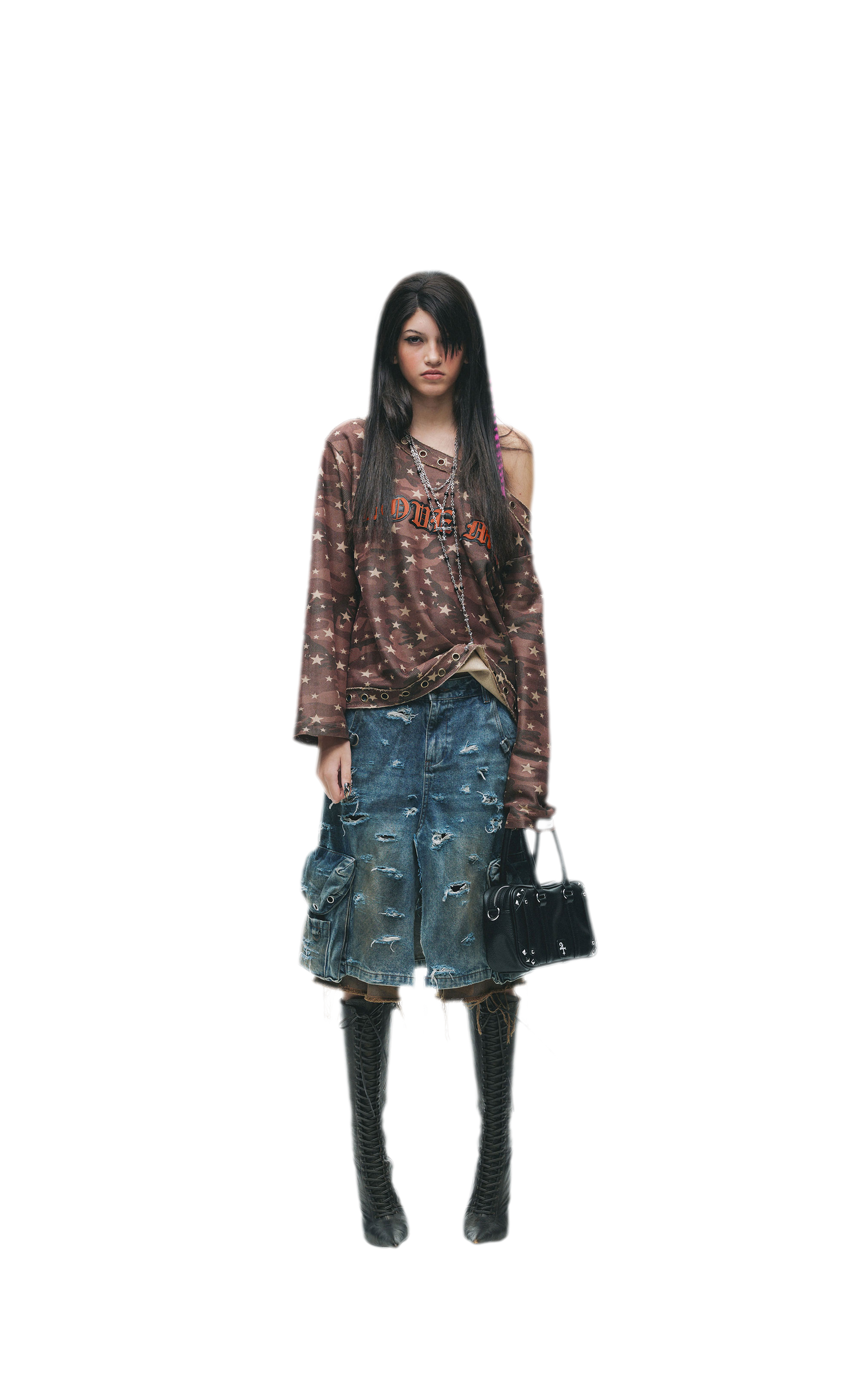 Distressed Embroidered Camouflage T-Shirt