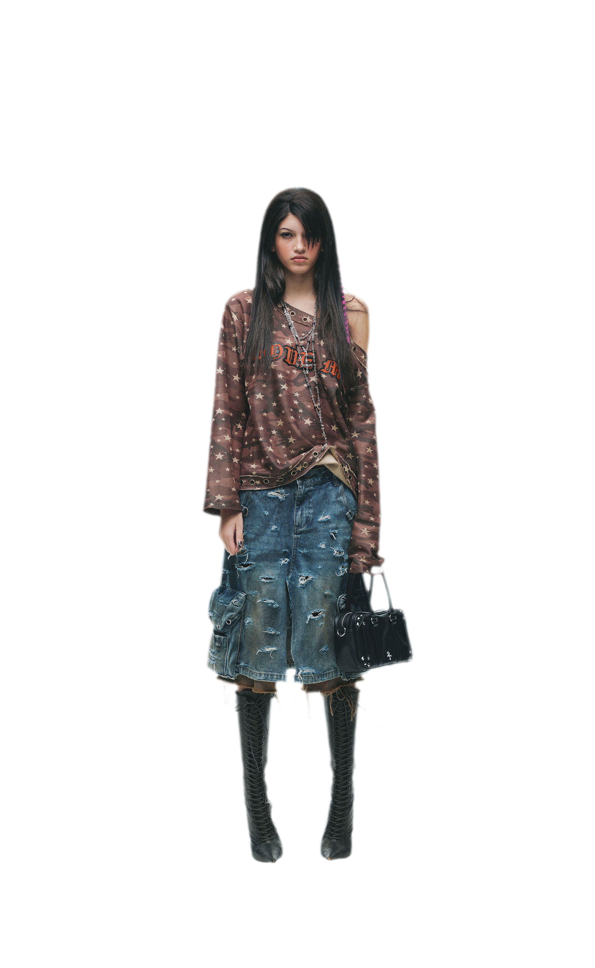 Distressed Embroidered Camouflage T-Shirt