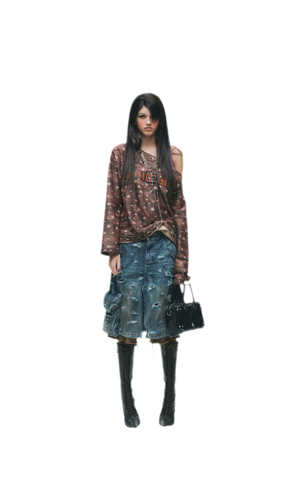 Distressed Embroidered Camouflage T-Shirt