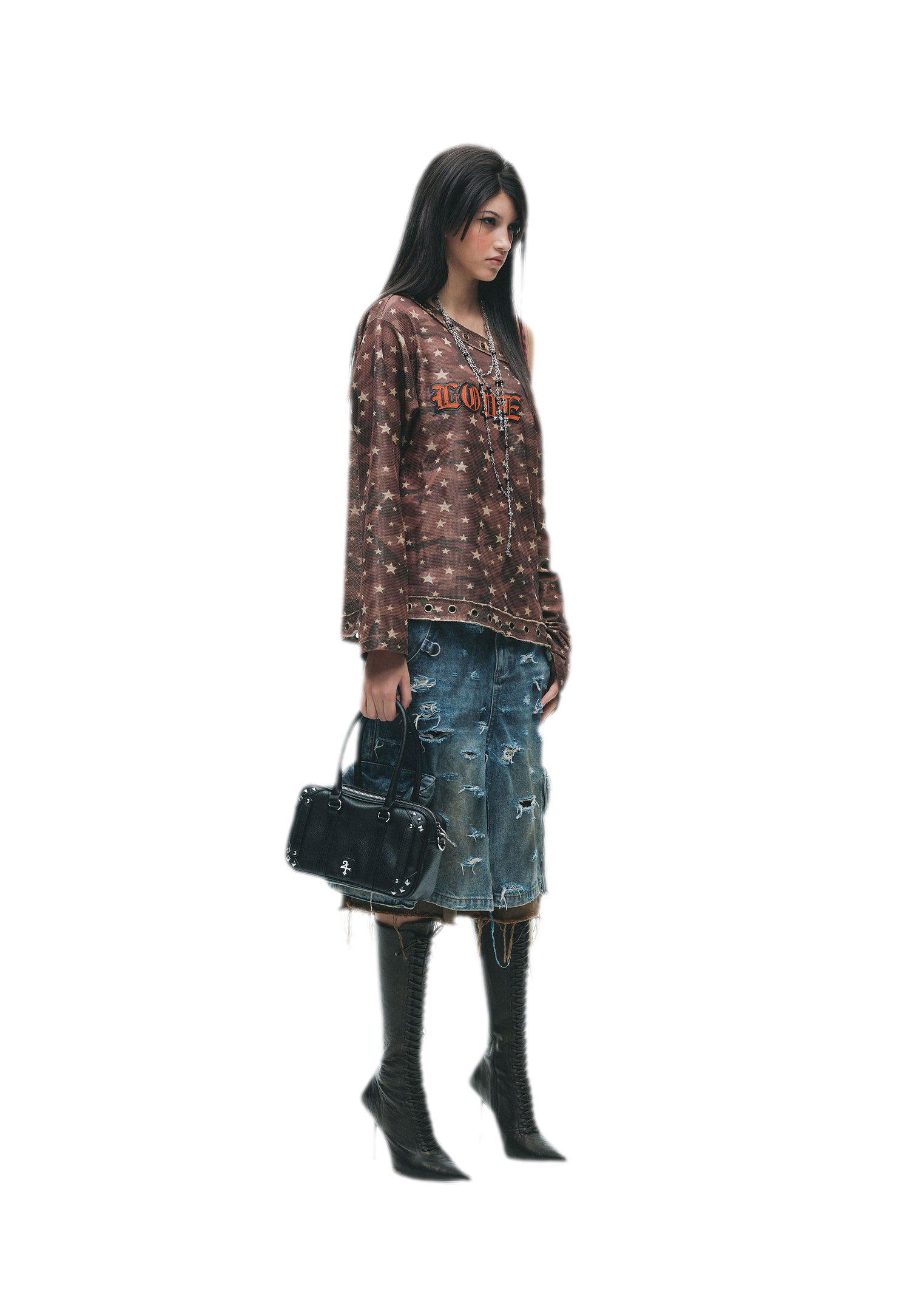 Distressed Embroidered Camouflage T-Shirt