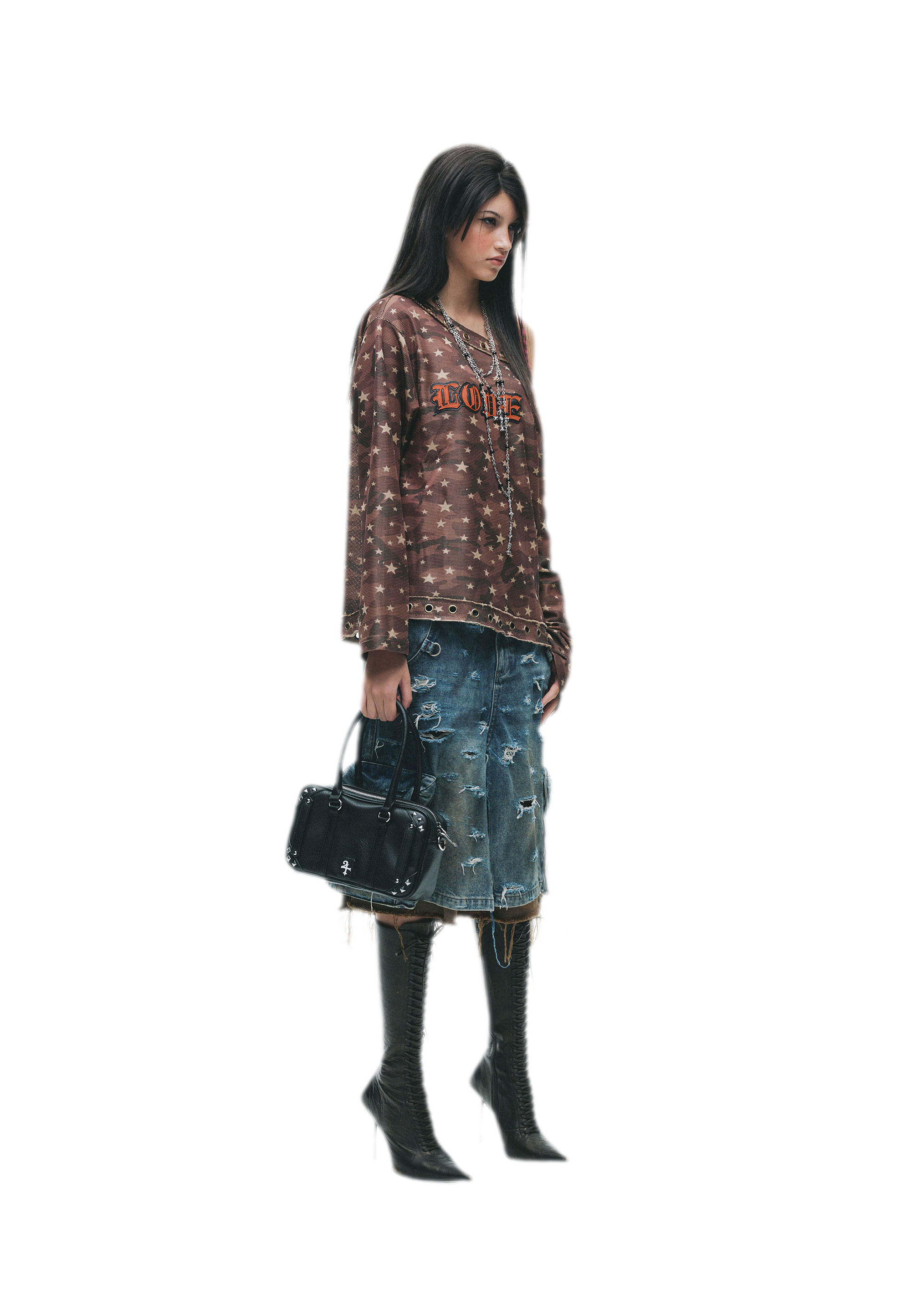 Distressed Embroidered Camouflage T-Shirt