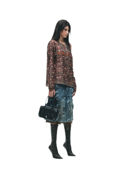 Distressed Embroidered Camouflage T-Shirt