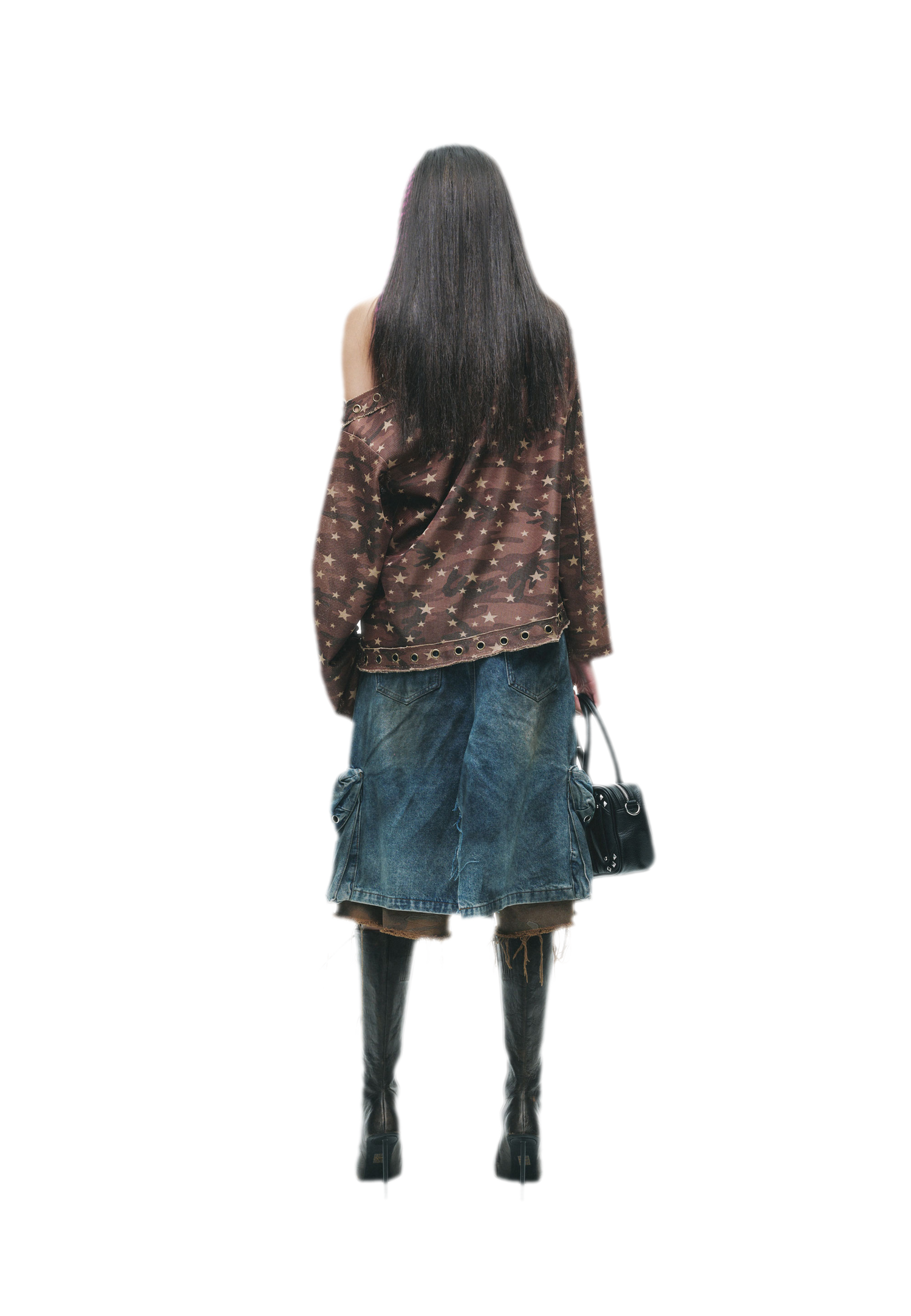 Distressed Embroidered Camouflage T-Shirt