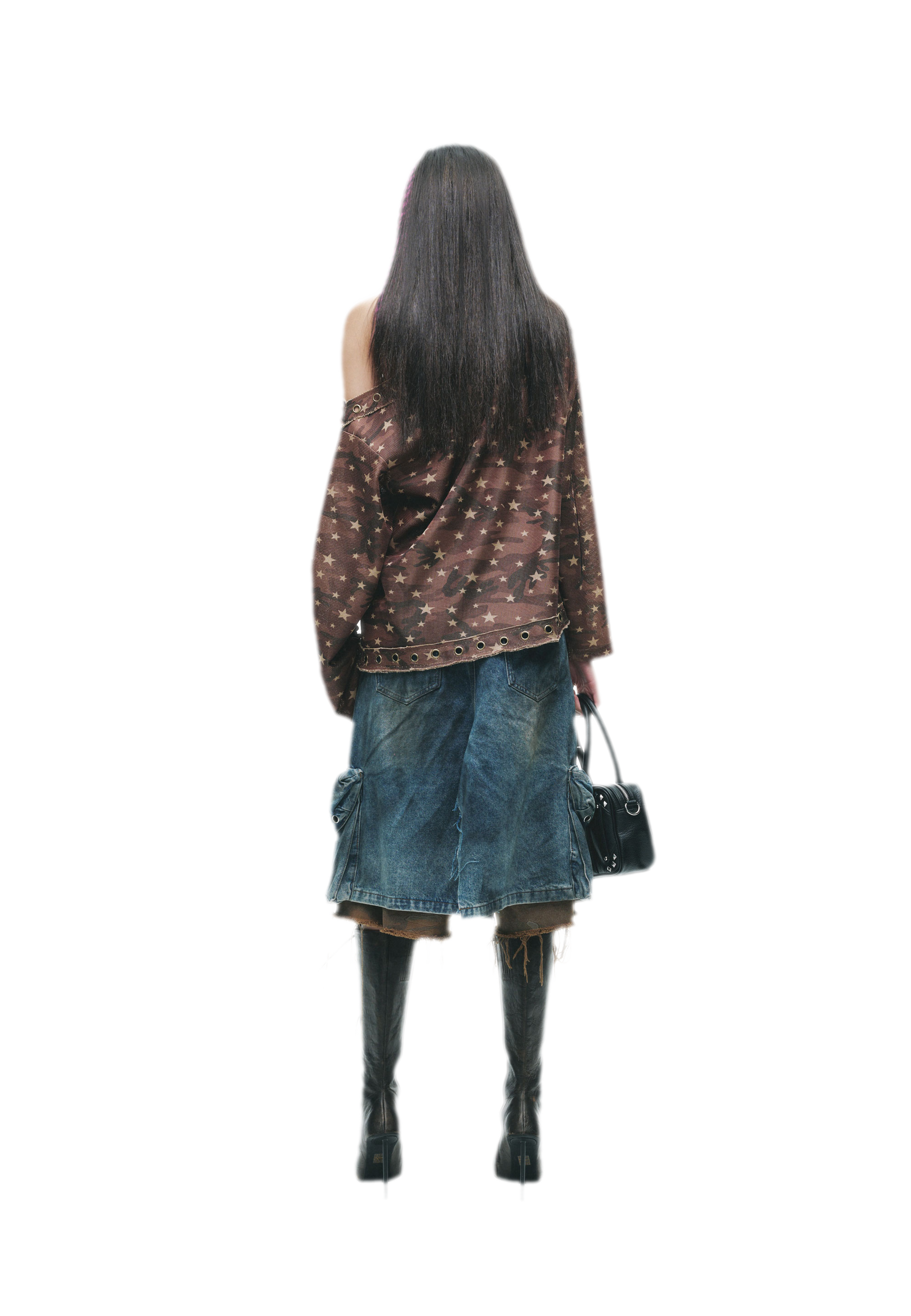 Distressed Embroidered Camouflage T-Shirt
