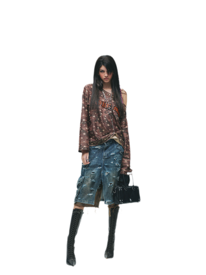 Distressed Embroidered Camouflage T-Shirt