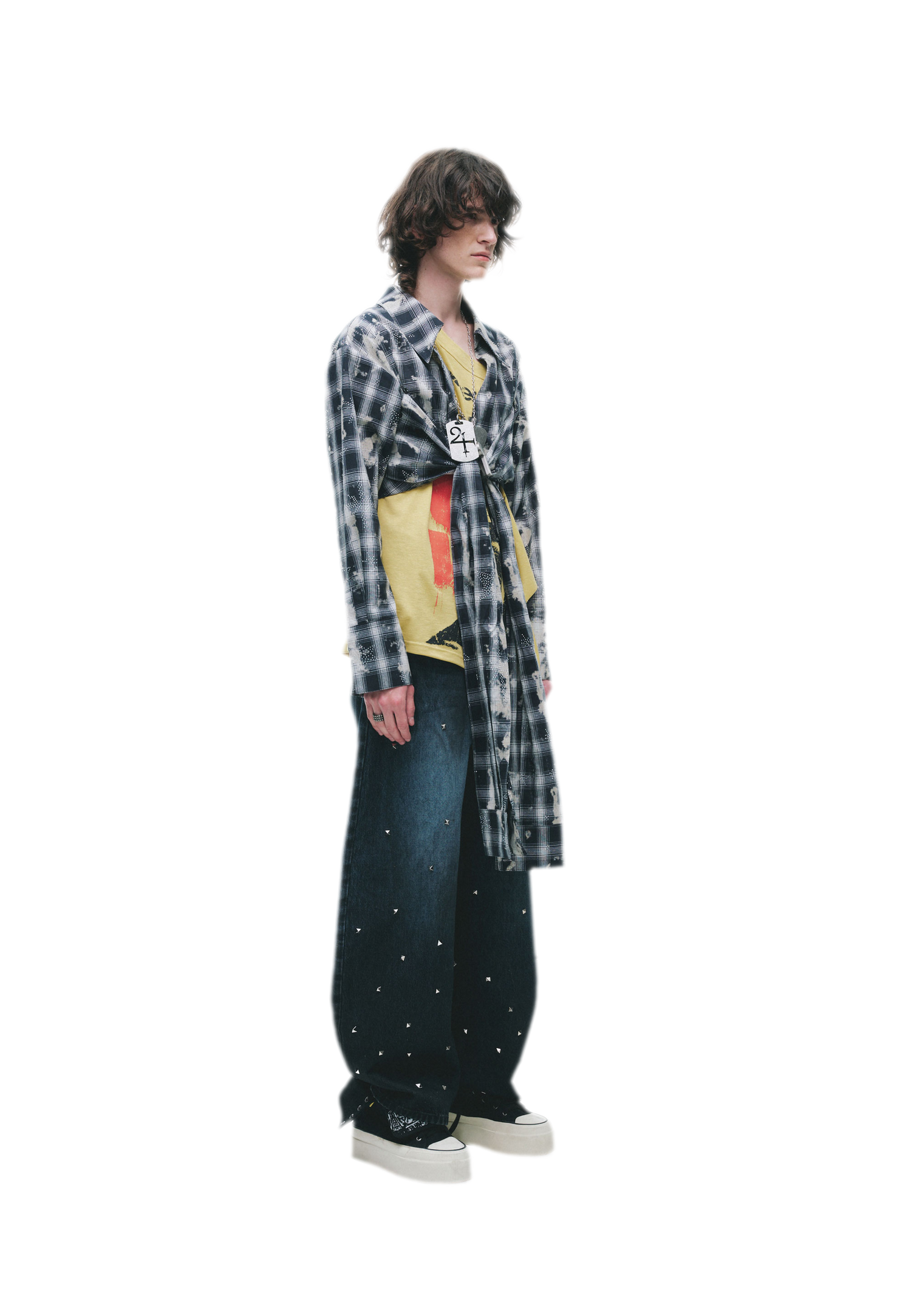 Washed Studded Wide-Leg Jeans