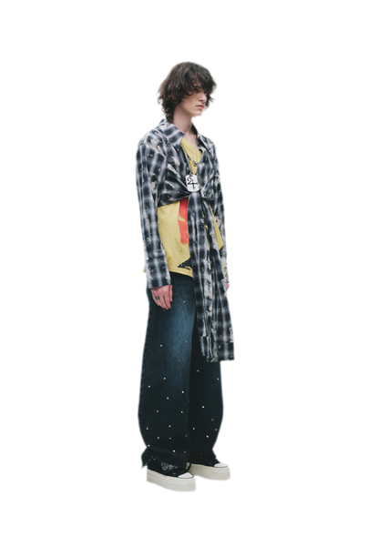 Washed Studded Wide-Leg Jeans
