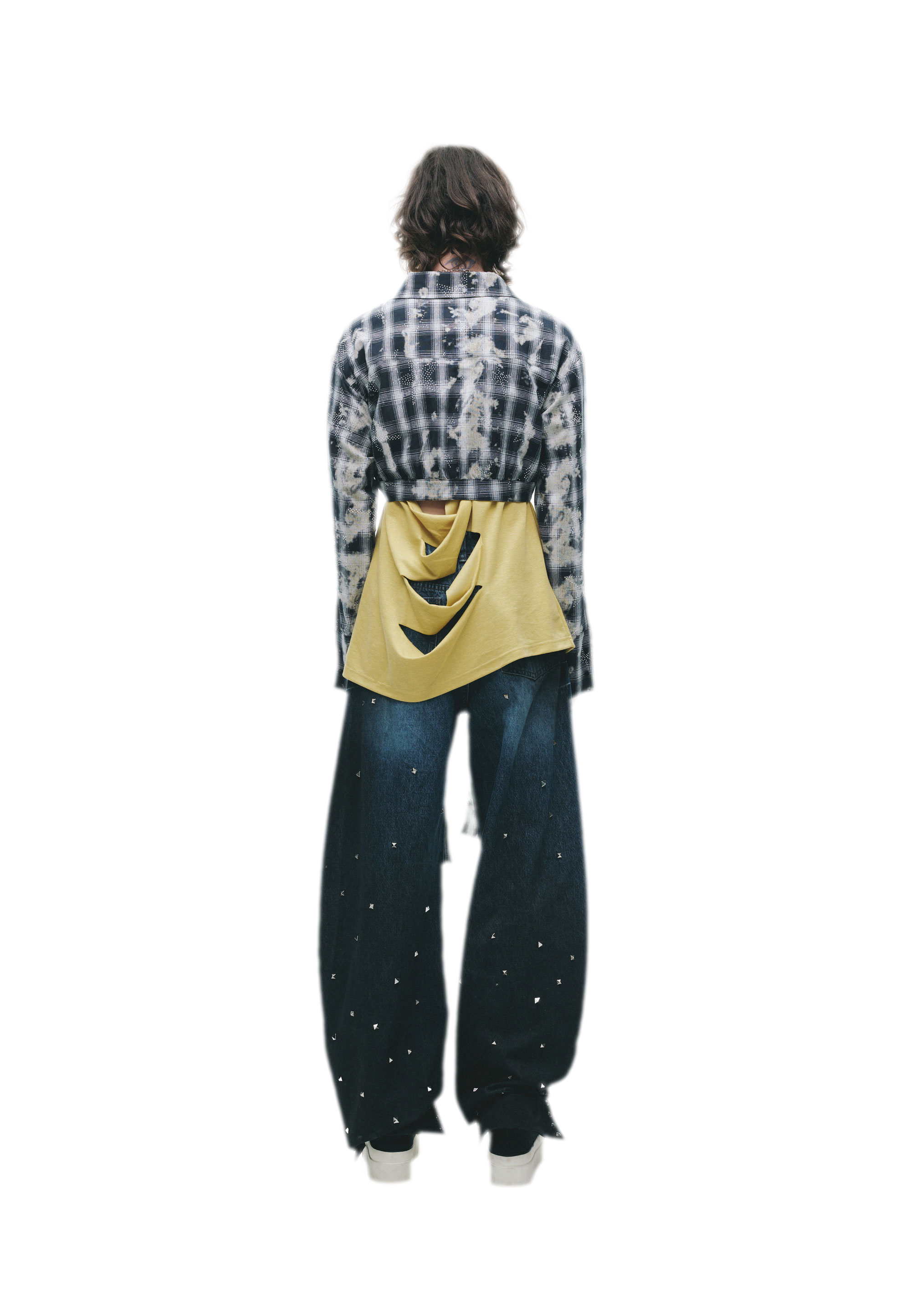 Washed Studded Wide-Leg Jeans