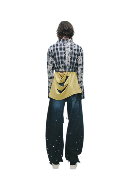 Washed Studded Wide-Leg Jeans