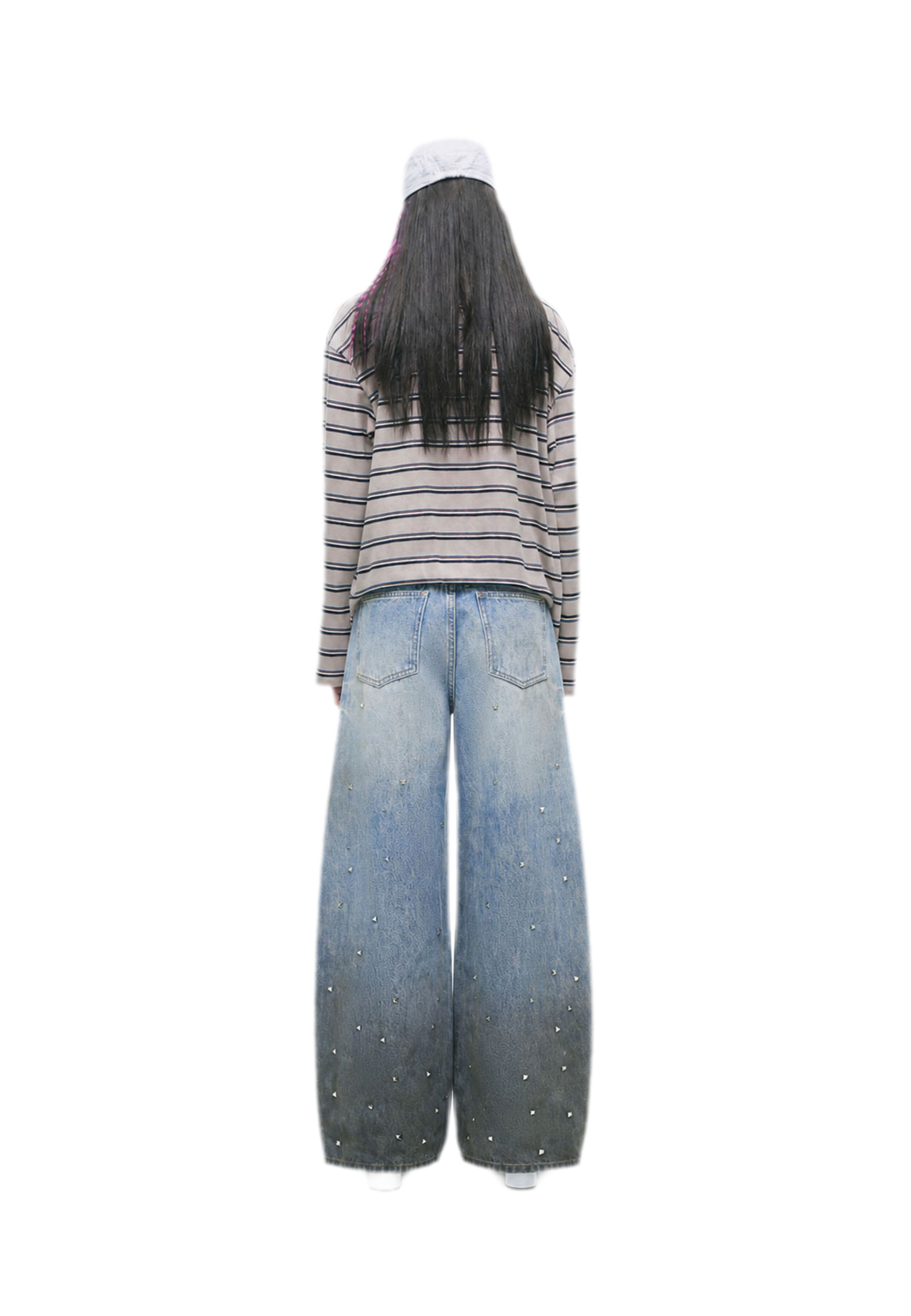 Washed Studded Wide-Leg Jeans