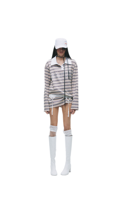 Contrast Stripe Loose Polo Shirt