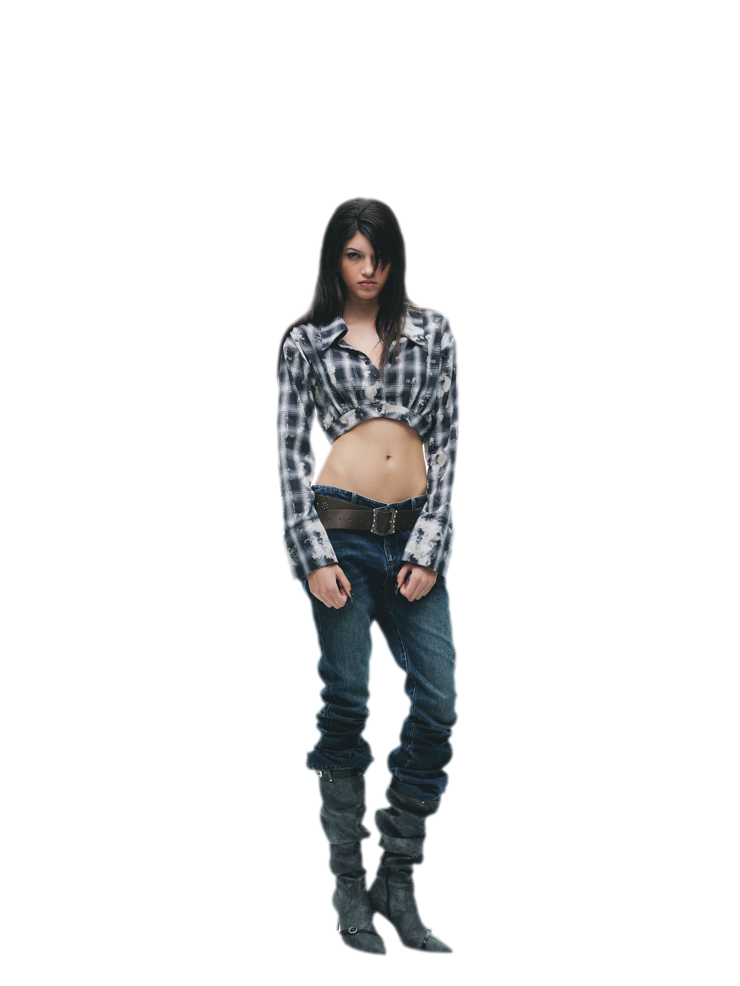 Distressed Plaid Cropped Shirt