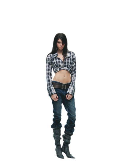 Distressed Plaid Cropped Shirt