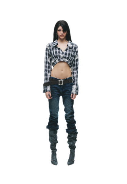 Distressed Plaid Cropped Shirt