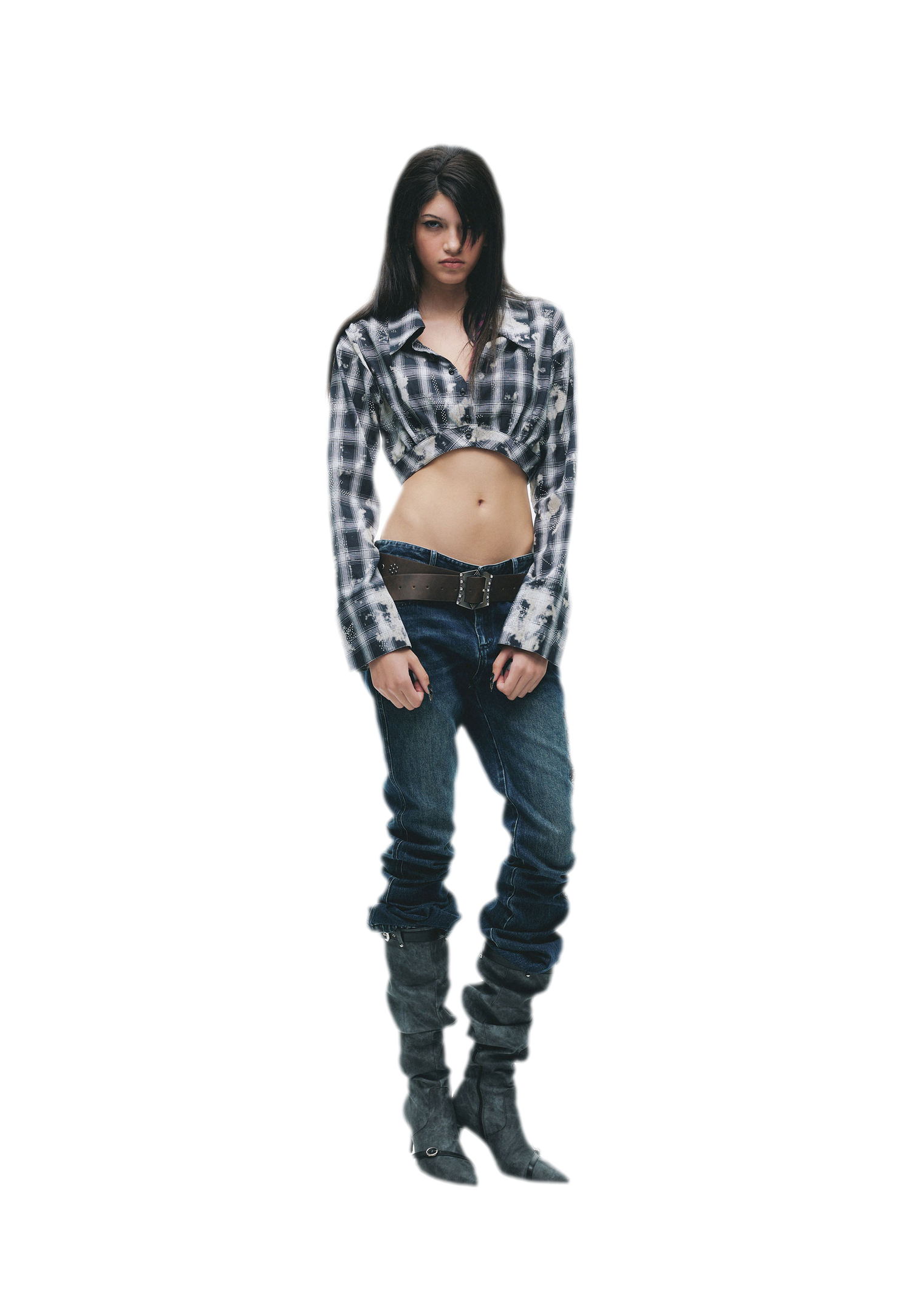 Distressed Plaid Cropped Shirt