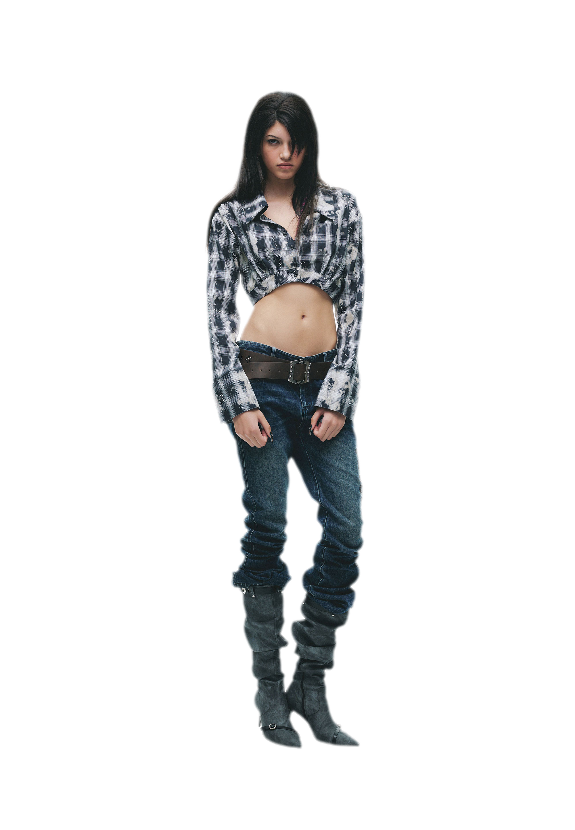 Distressed Plaid Cropped Shirt