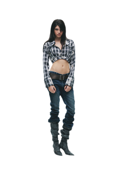 Distressed Plaid Cropped Shirt