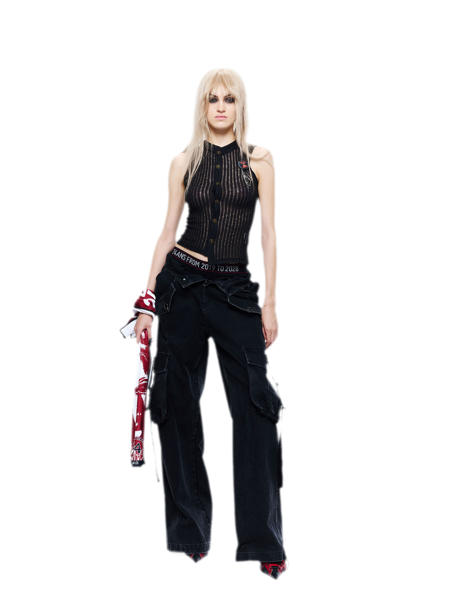 Washed Distressed Wide-Leg Jeans