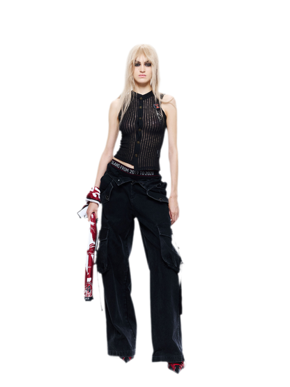 Washed Distressed Wide-Leg Jeans