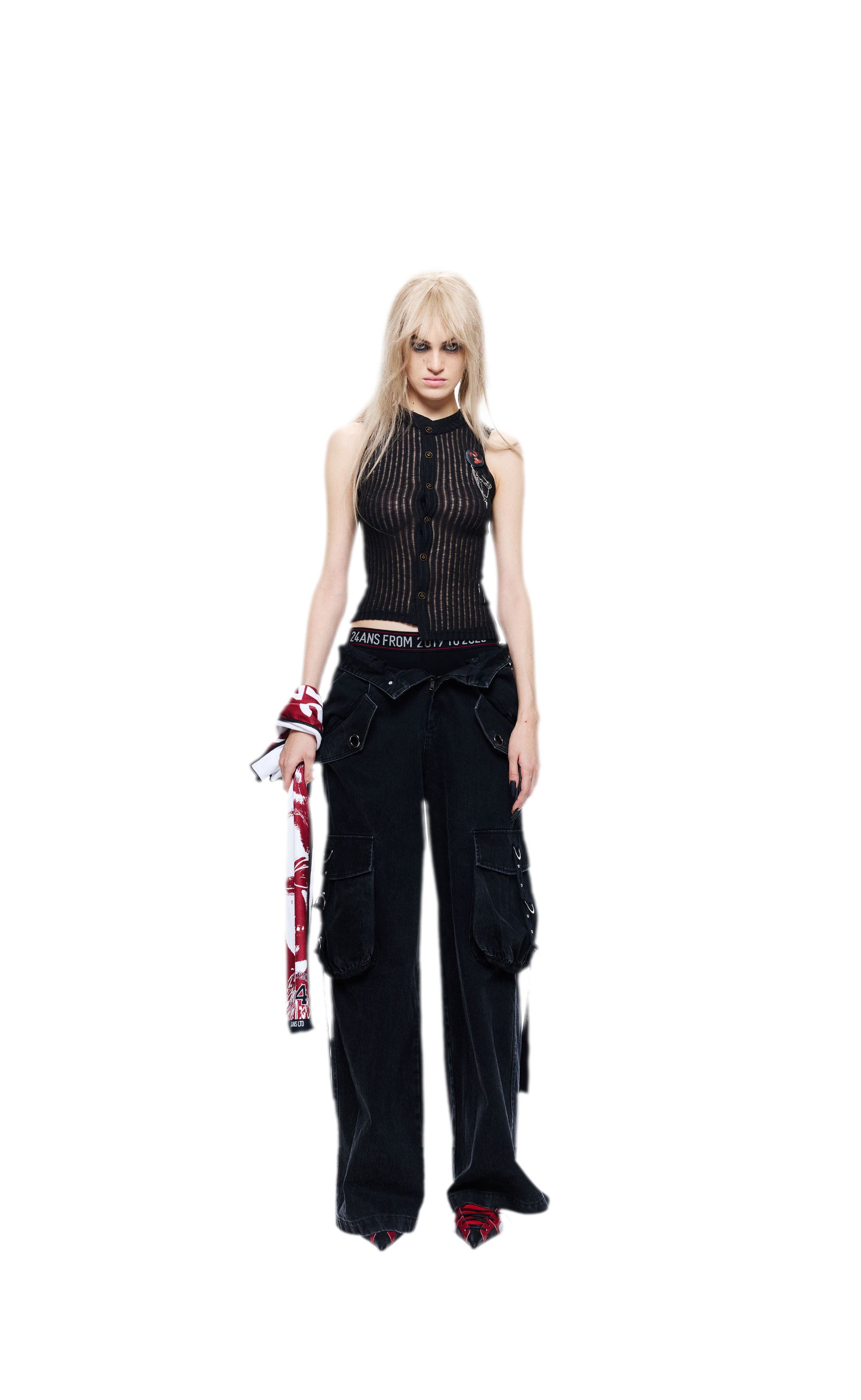 Washed Distressed Wide-Leg Jeans