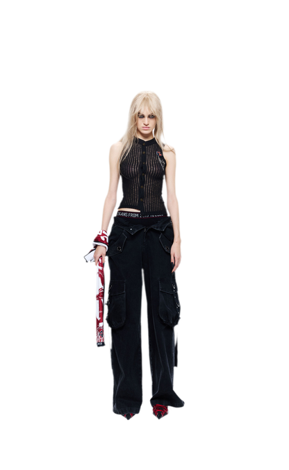 Washed Distressed Wide-Leg Jeans