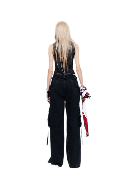 Washed Distressed Wide-Leg Jeans