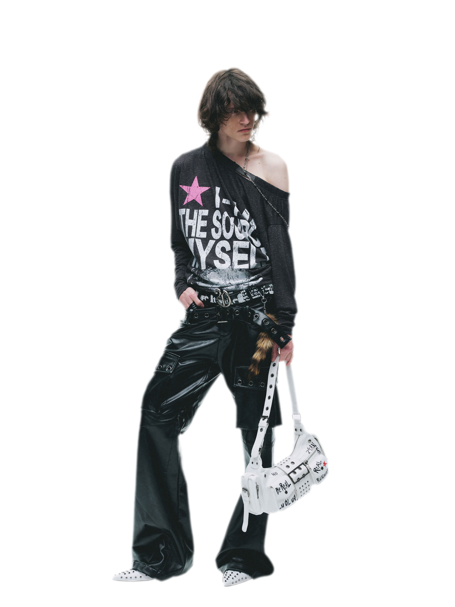 Distressed Graphic One-Shoulder T-Shirt