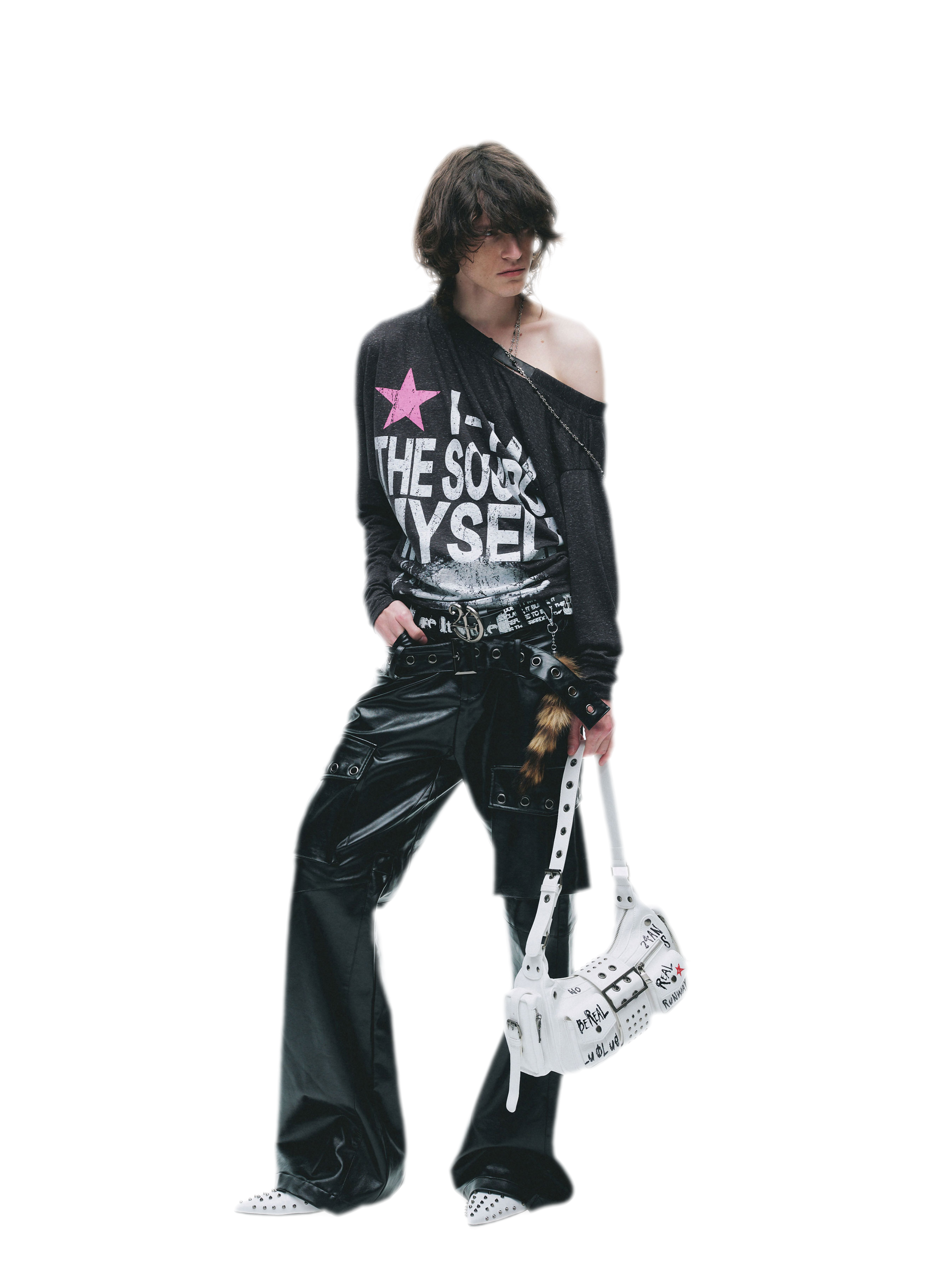 Distressed Graphic One-Shoulder T-Shirt