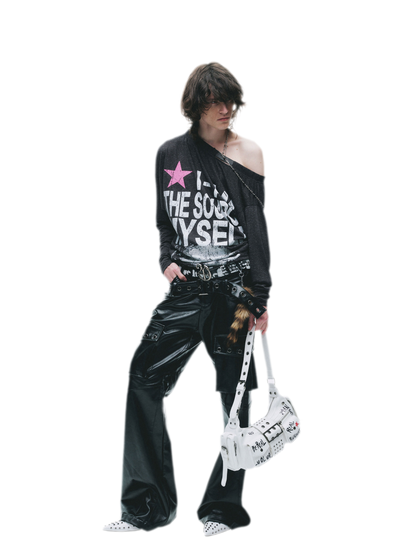 Distressed Graphic One-Shoulder T-Shirt
