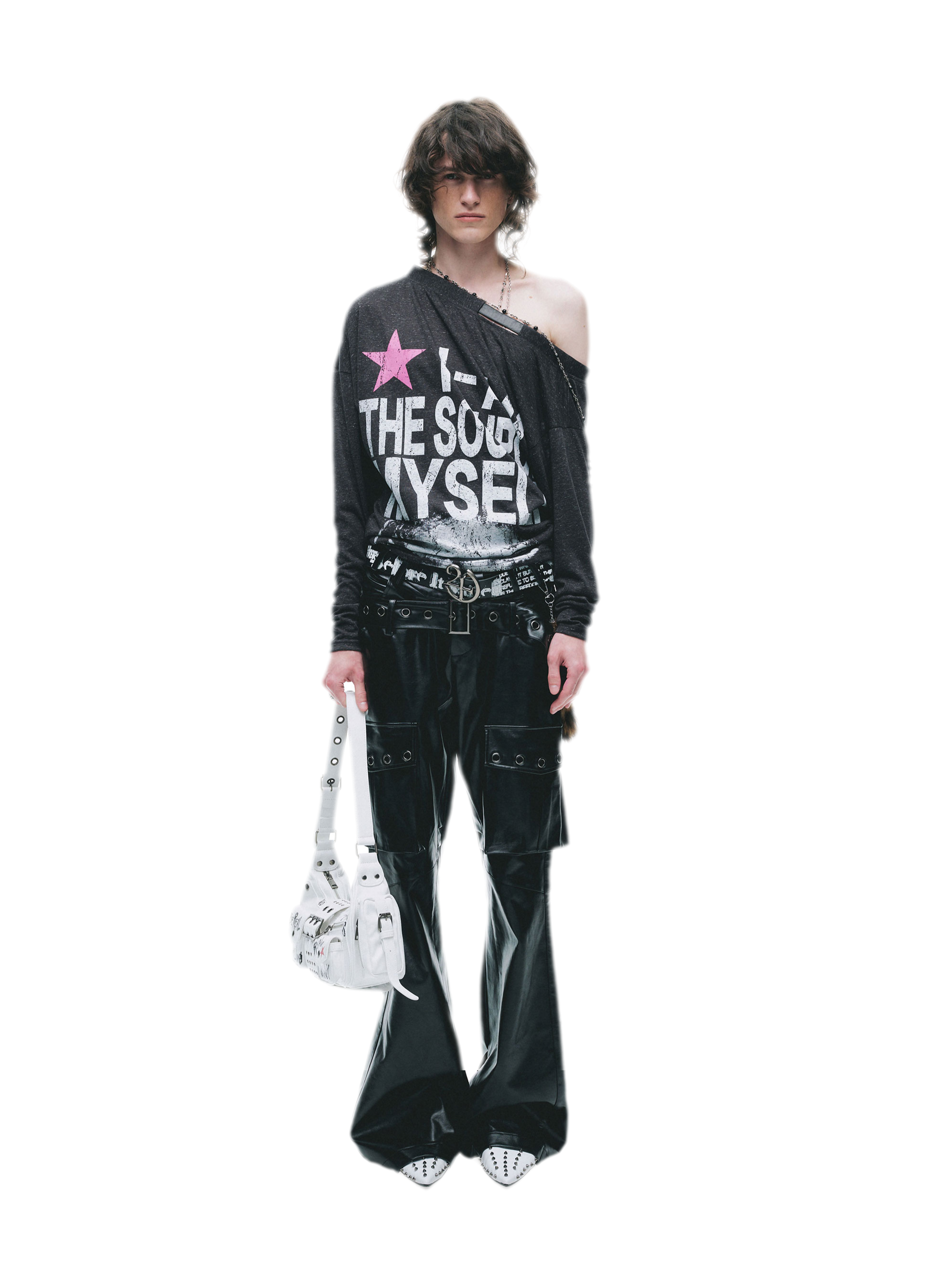 Distressed Graphic One-Shoulder T-Shirt