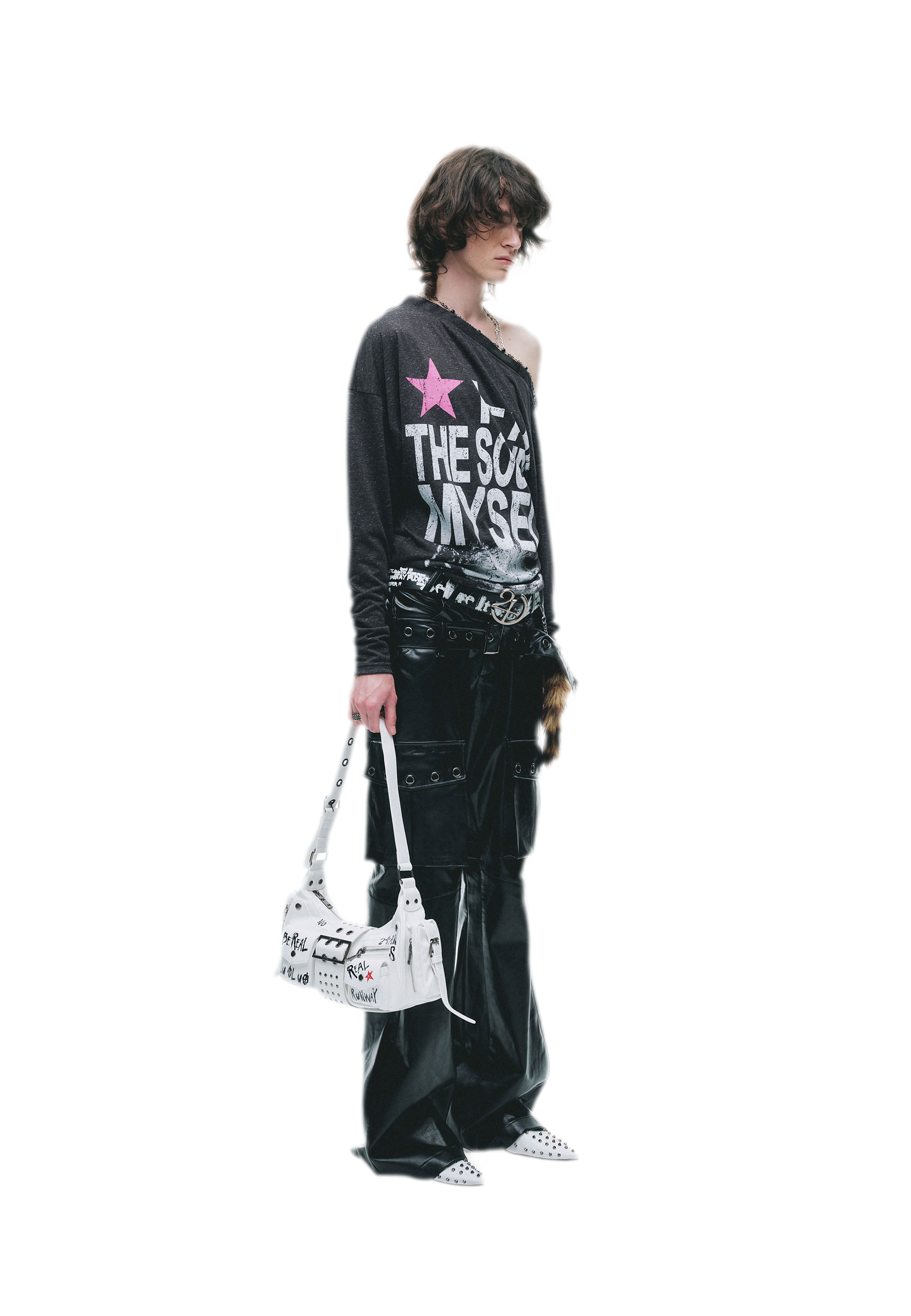 Distressed Graphic One-Shoulder T-Shirt