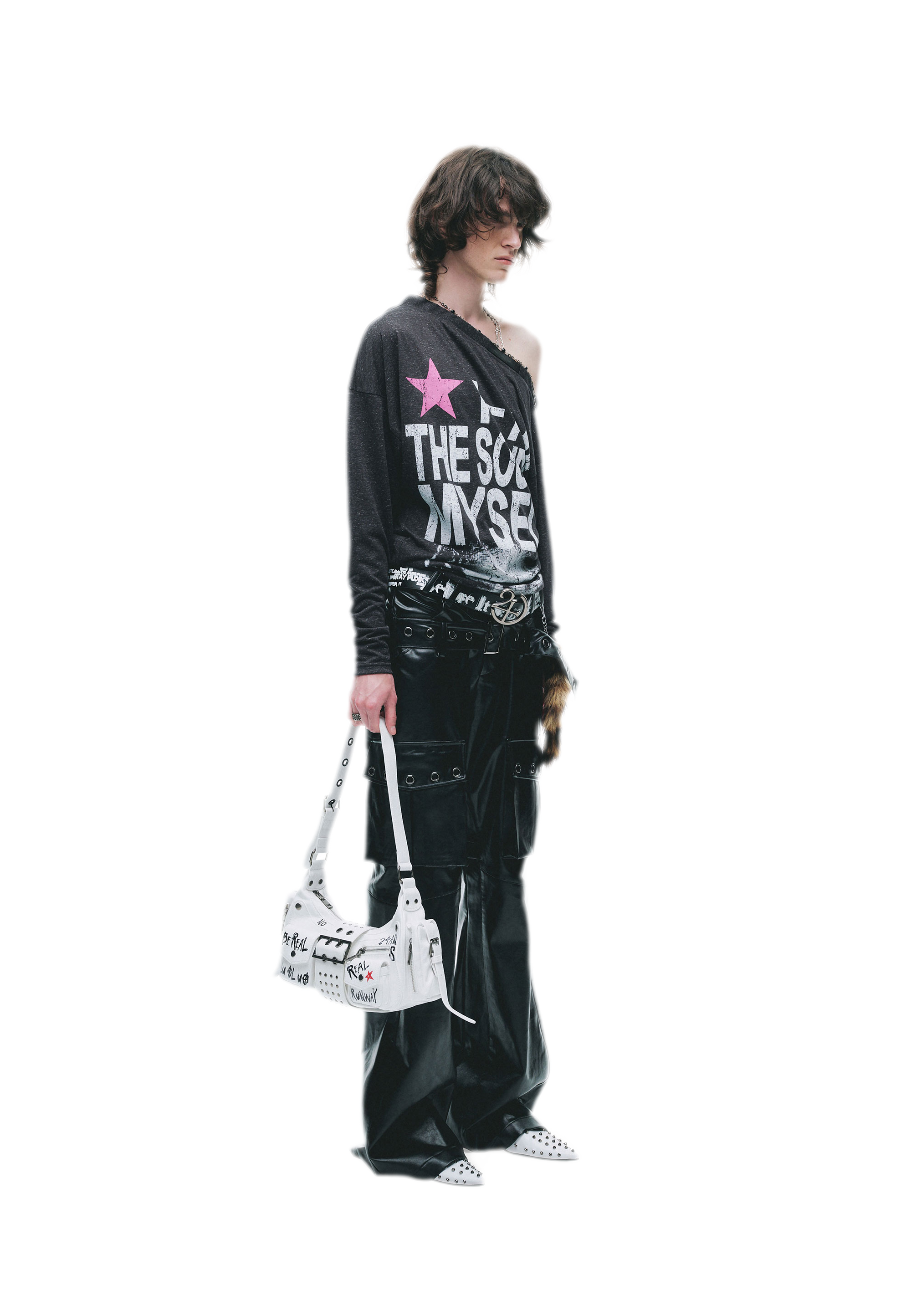 Distressed Graphic One-Shoulder T-Shirt