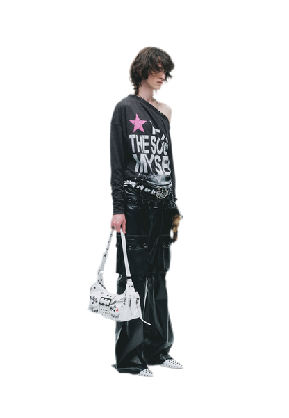 Distressed Graphic One-Shoulder T-Shirt
