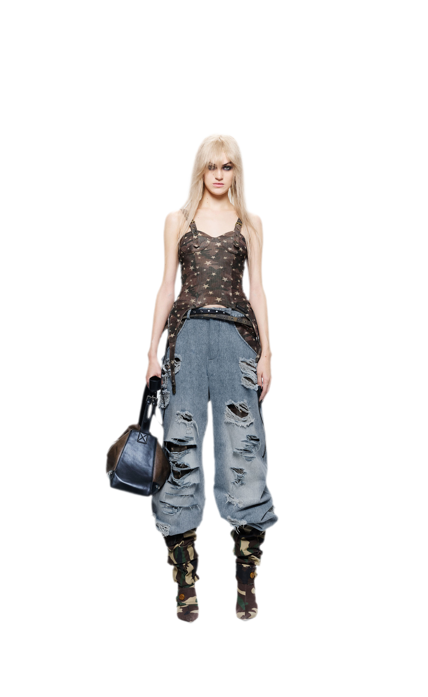 Patchwork Distressed Straight-Leg Jeans