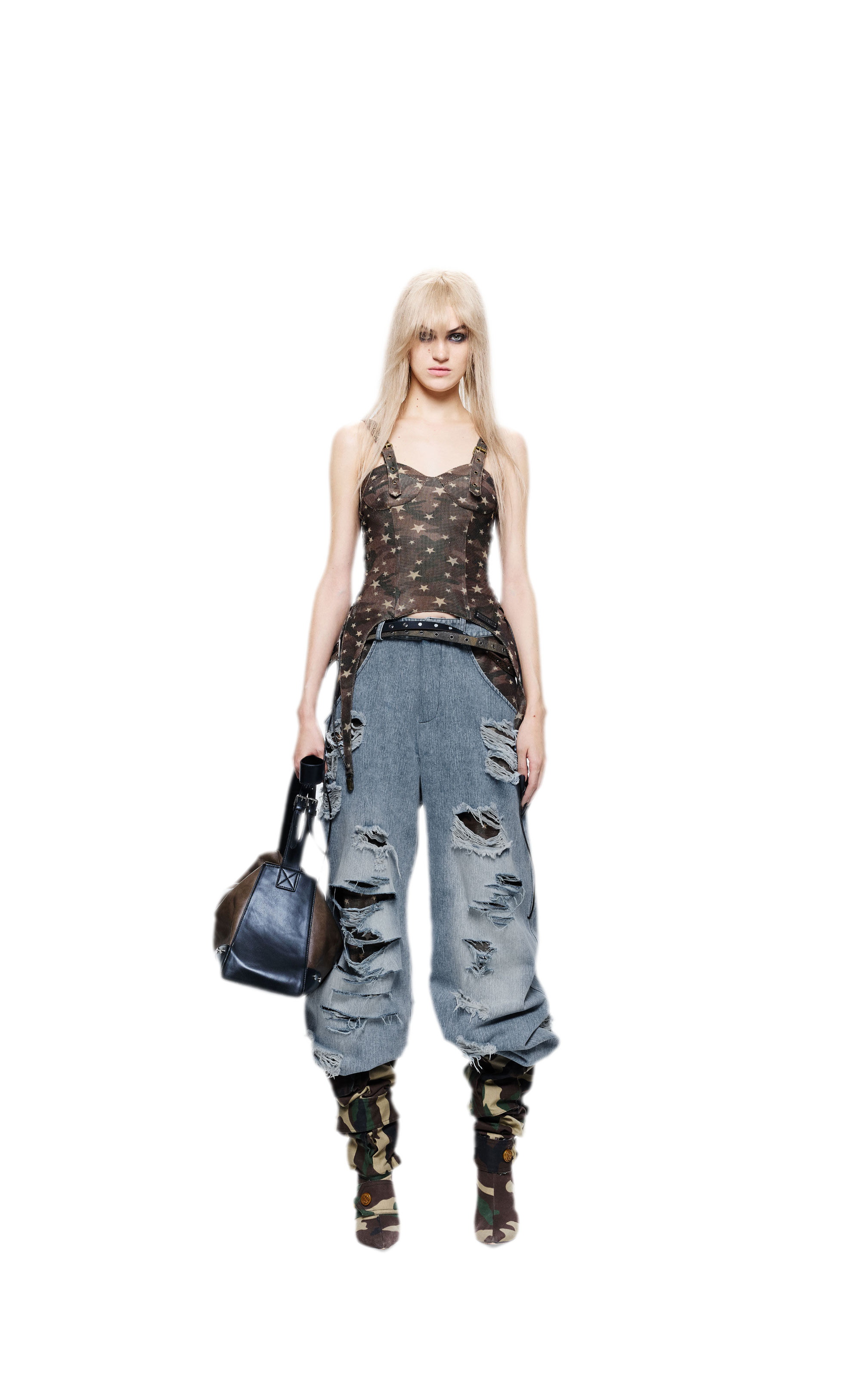 Patchwork Distressed Straight-Leg Jeans