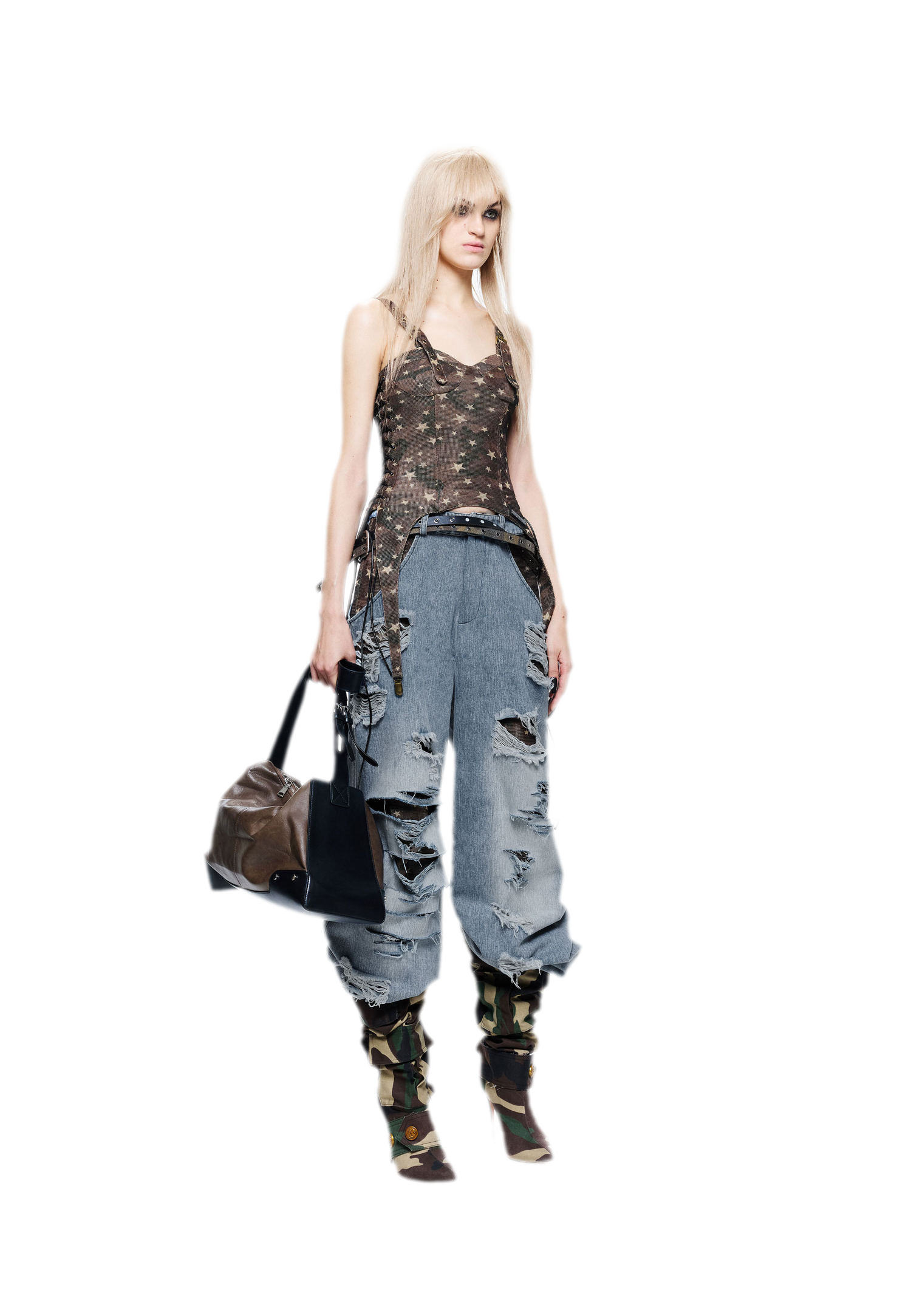 Patchwork Distressed Straight-Leg Jeans