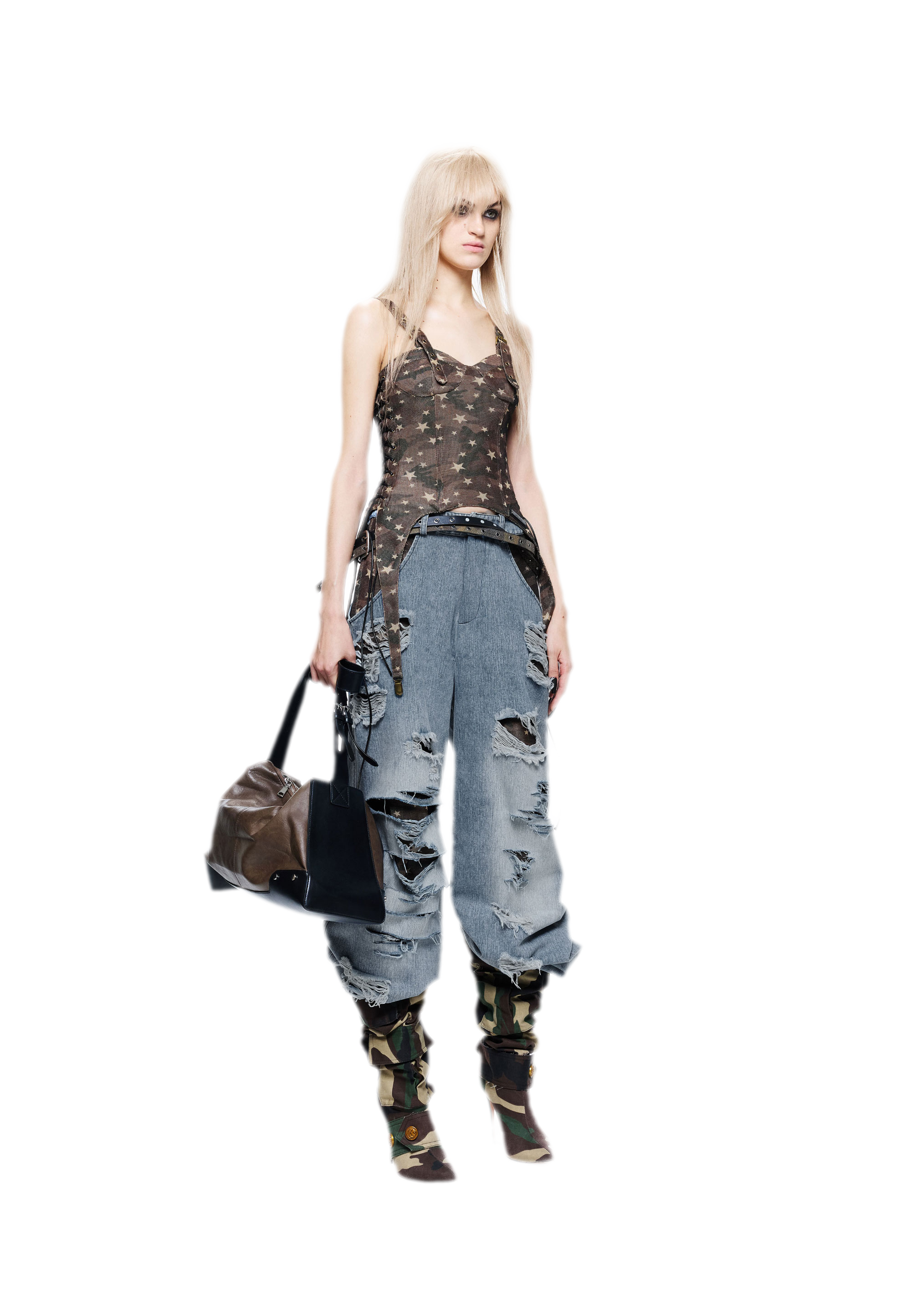 Patchwork Distressed Straight-Leg Jeans