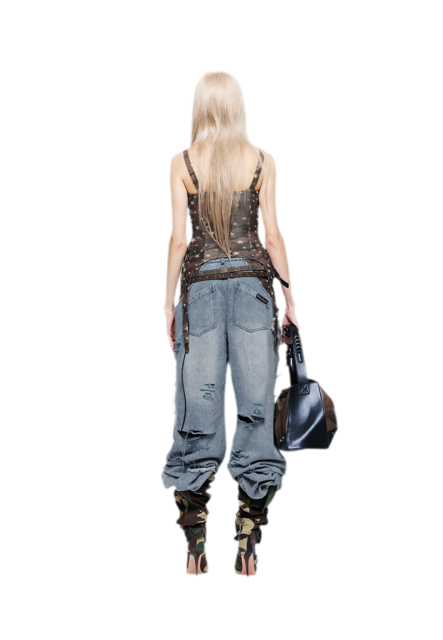 Patchwork Distressed Straight-Leg Jeans