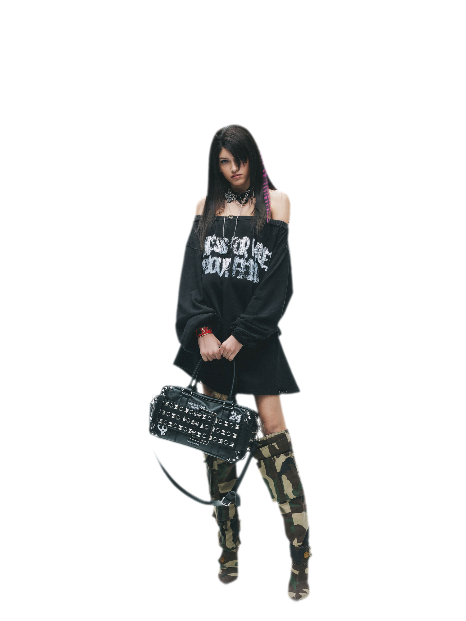 Graphic Off-Shoulder Ruched T-Shirt