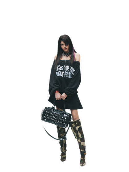 Graphic Off-Shoulder Ruched T-Shirt