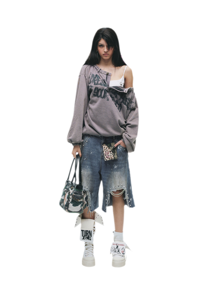 Graphic Off-Shoulder Ruched T-Shirt