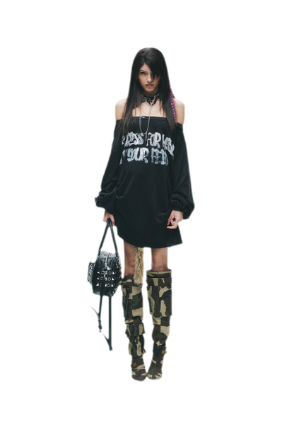 Graphic Off-Shoulder Ruched T-Shirt