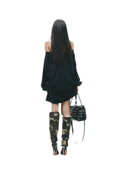 Graphic Off-Shoulder Ruched T-Shirt