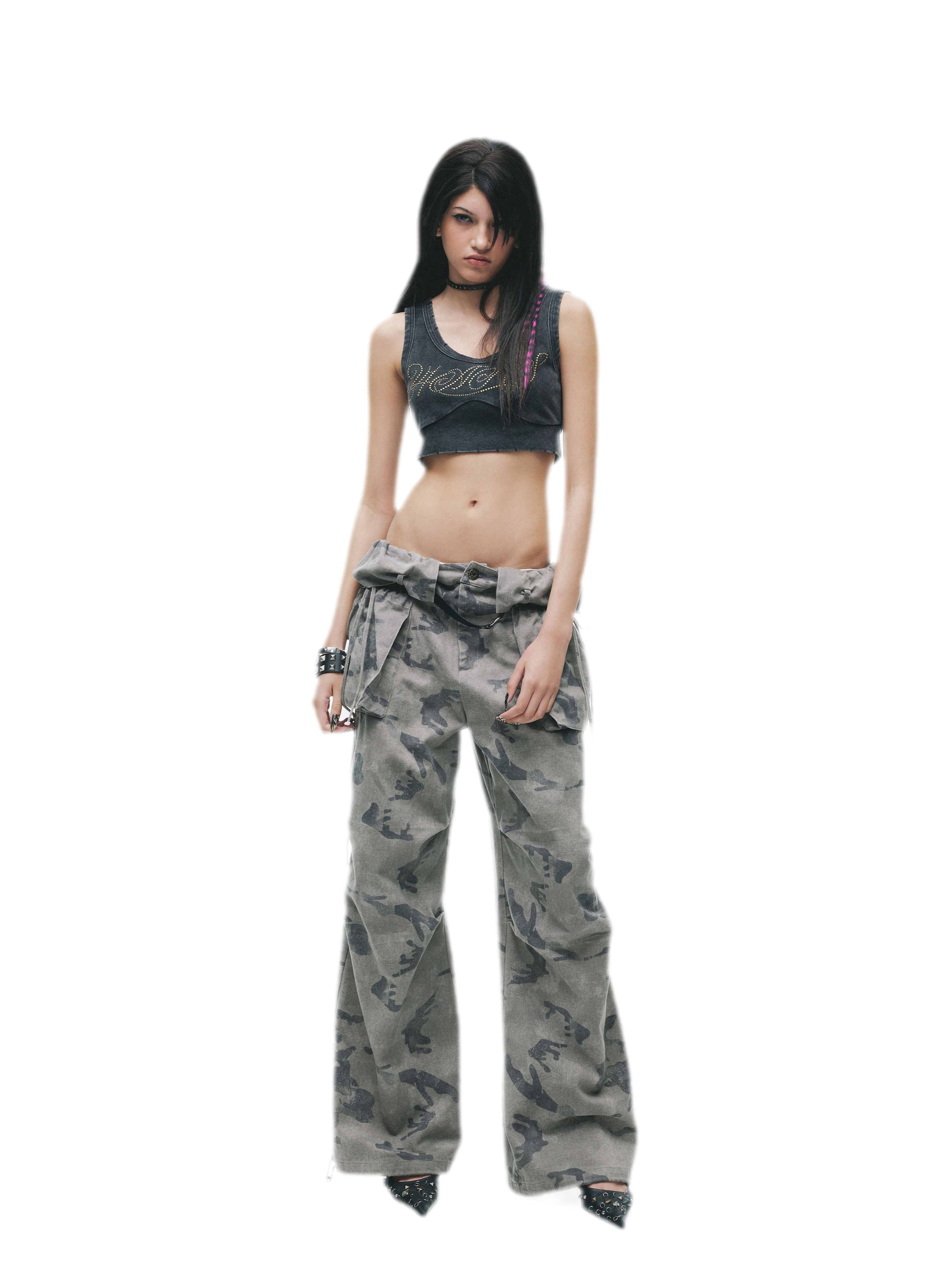 Washed Camouflage Wide-Leg Jeans