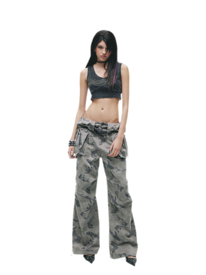 Washed Camouflage Wide-Leg Jeans
