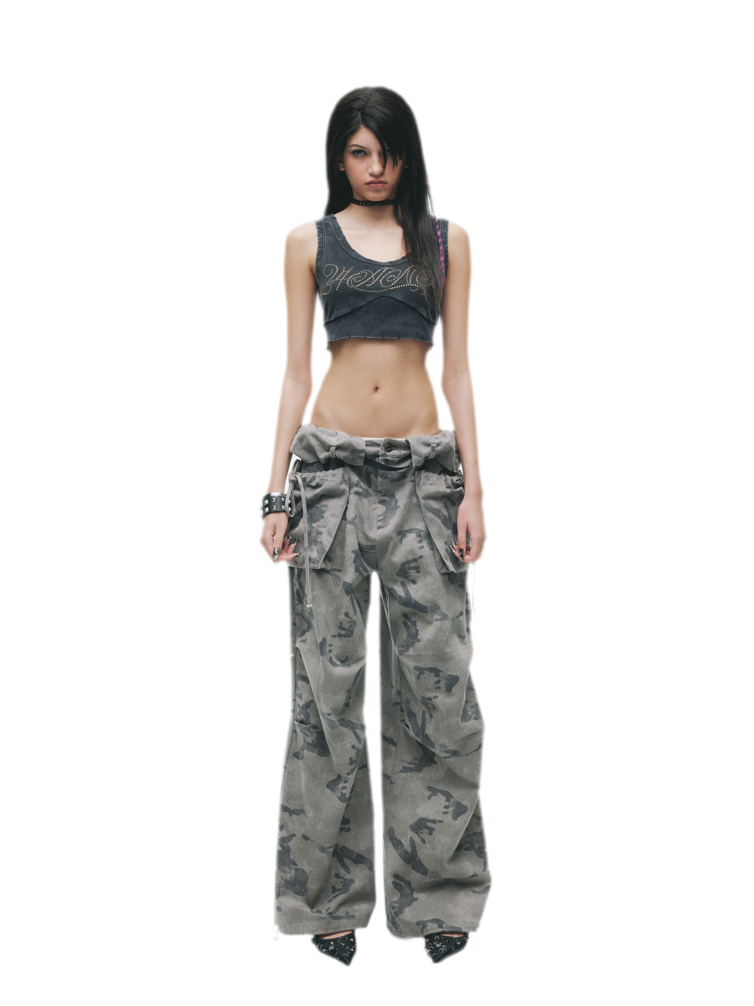 Washed Camouflage Wide-Leg Jeans