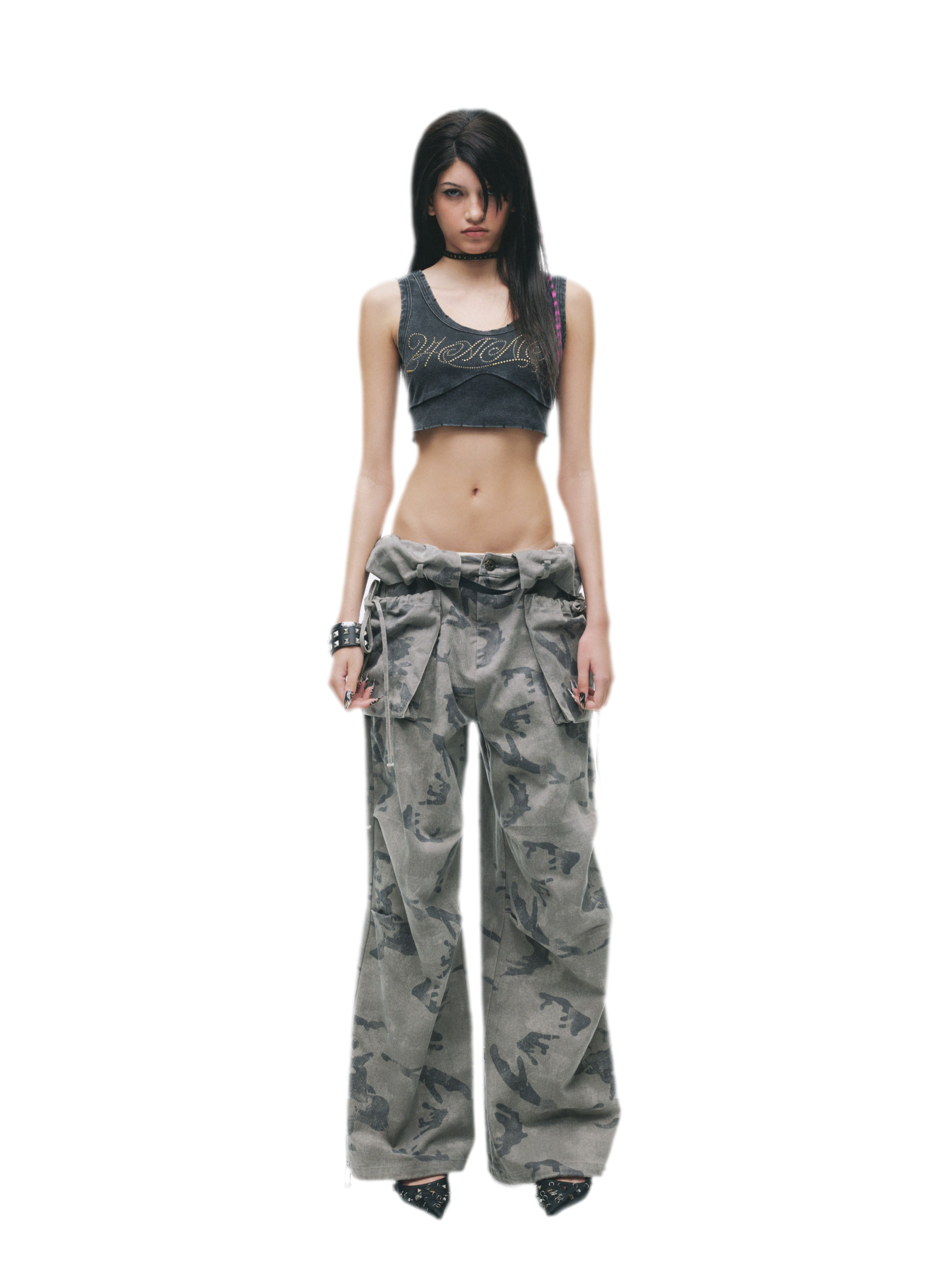 Washed Camouflage Wide-Leg Jeans