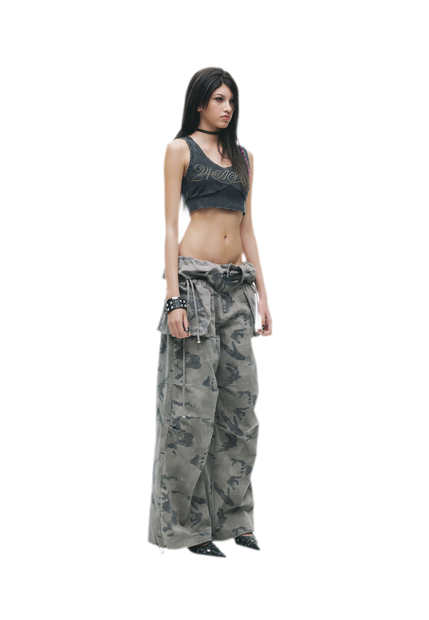 Washed Camouflage Wide-Leg Jeans