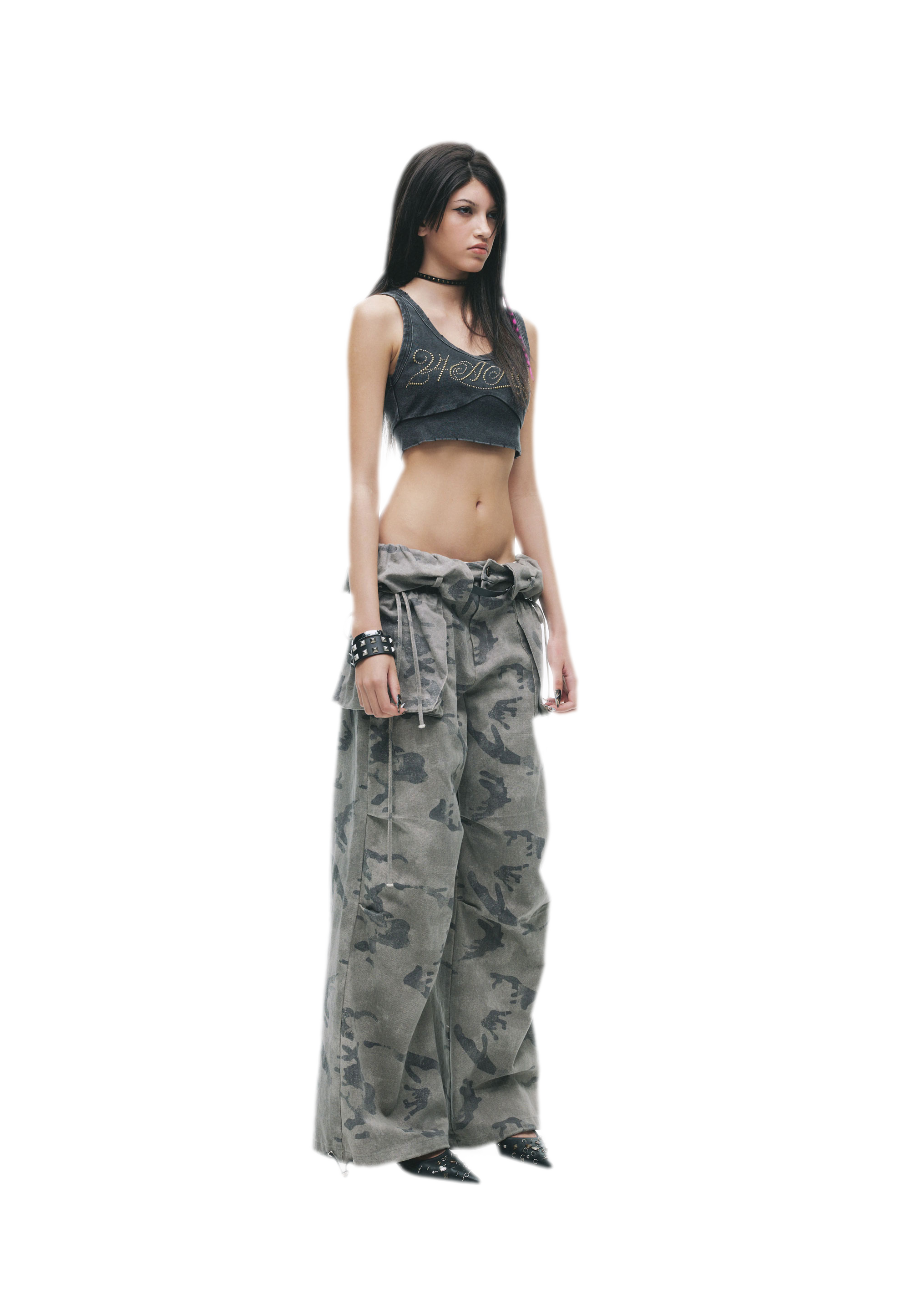 Washed Camouflage Wide-Leg Jeans